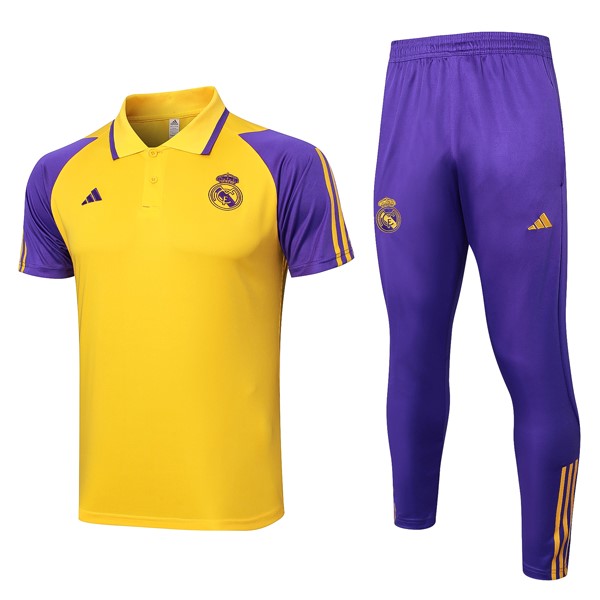 Polo Real Madrid Conjunto Completo 2024-2025 Amarillo Purpura